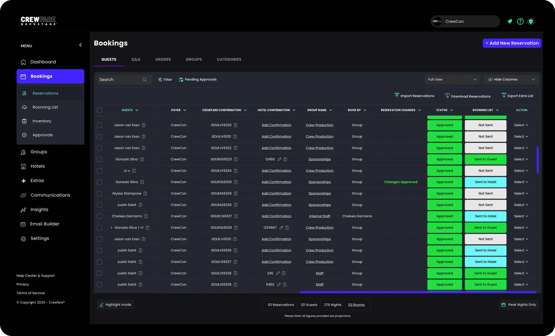 Comprehensive Booking Tables